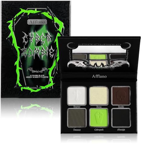 Afflano Fumé Palette d'Ombres à Paupières Vertes, Cyber Goth Eyeshadow Palette Maquillage Smoky Gothique Avec Miroir, Vert Néon Brun Noir Blanc Gris Très Pigmenté, Longue Durée Maquillage Yeux Verts