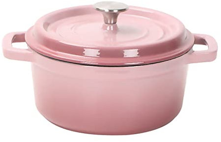FHPEWXDG Faitout en Fonte Émaillée avec Couvercle - Casserole de Cuisine à Revêtement Émaillé de 2,45 Quarts, Faitout en Émail Naturellement Antiadhésif de Longue Durée Rose 22 cm