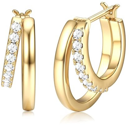Dochais Ohrringe Creolen Gold mit Zirkonia Creolen Klein Silber 925 Ohrringe Gold 14 Karat Vergoldet Hypoallergene Ohrring Doppel Huggie Hoop Earrings für Damen Mädchen Herren