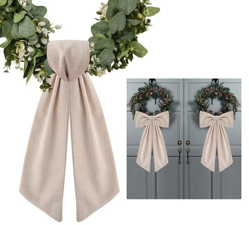 2 Pack Wreath Sash for Front Door Boxwood Wreath Sash Garland Front Door Porch Decor(Burlap)