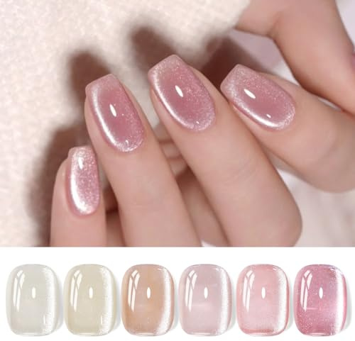 BORN PRETTY 6 färger gelé naken rosa katt magnetisk öga gel nagellack set med magnet, blötläggning U V/LED iriserande kattgel för nagelkonst salong gör-det-själv hem