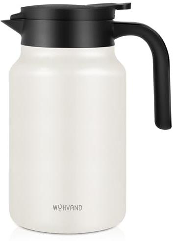 WYHVAND 1.5L Thermal Coffee Carafe, Stainless Steel Insulated Jug, Cream | Thermal Jug Keeps Drinks Hot or Cold, Dustproof & Leakproof Lid, One-Handed Push-Button Pouring for Home, Office & Gifting