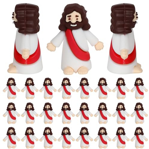 24 Stück Kleine Jesus Figuren Tortendeko Original Design Mini Gummi Jesus Kuchen Deko Religiöse Taufe Cupcake Toppers für Weihnachtstag Religiös Thema Party Cupcake Dekorationen Rot
