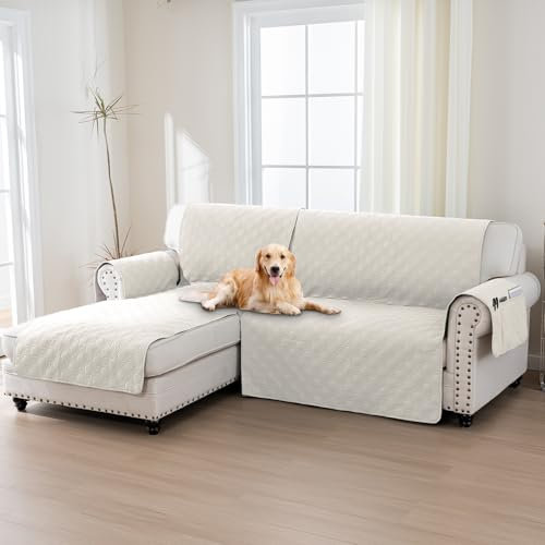 BellaHills Funda Sofa Chaise Long,Funda 2 Plazas,Fundas Sofa Chaise Longue Brazo Izquierdo,100% Funda Sofá Impermeable Forma de L 205 cm,Beige