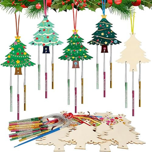 Décoration de Noël inachevée en bois - Carillon éolien de Noël pour bricolage - Pendentif inachevé avec surfaces lisses pour cheminée, fenêtre, cheminée, mur, poignée de porte
