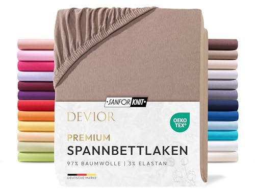 Devior Premium Spannbettlaken 180x200cm - 200x220cm für Boxspringbetten bis 32cm, 100% Baumwolle, Nougat – 190 g/m² Anti-Statisches, atmungsaktives Bettlaken mit Einlaufschutz, Matratzenbezug Braun