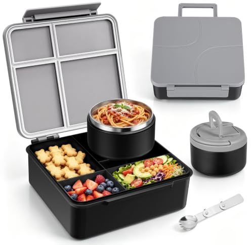 MAXSO Bento Lunch Box for Kids with 8oz Soup Thermos, Leakproof Hot Food Container with 4 Compartments, Insulated Food Jar for Toddlers, Girls, School,