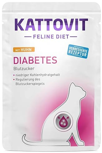 Kattovit Feline Diet Diabetes/Gewicht 12 x 85 g Huhn | Diät-Nassfutter für Katzen mit Diabetes | fettarm | ballaststoffreich | mit L-Carnitin für Gewichtsmanagement