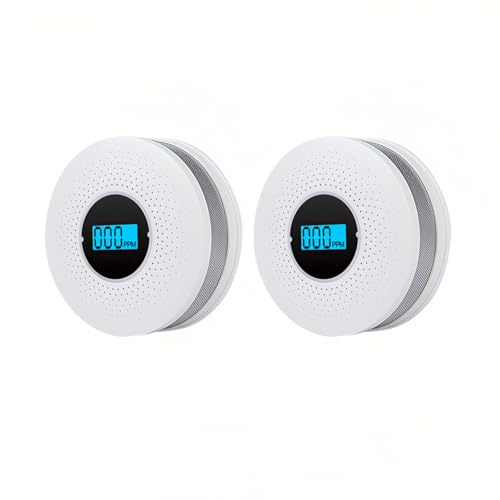 Lancoon 2-pack CO och rök brandlarm kombination med LCD-display batteridriven för hemmet 2 i 1 kolmonoxid och rökdetektor med ljusljuvarning bärbar på vägen