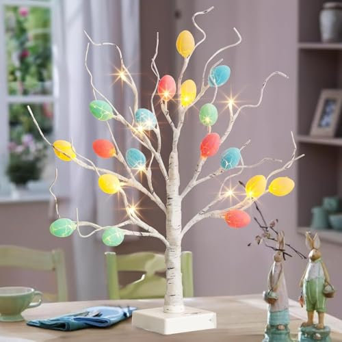 Pre Lit White Mini Christmas Xmas Tree Birch Twig Tree Ornament with 24 Warm White LEDs Lights USB or Battery Operated Tabletop Decoration for Christmas Home Party Wedding (60cm/2ft)