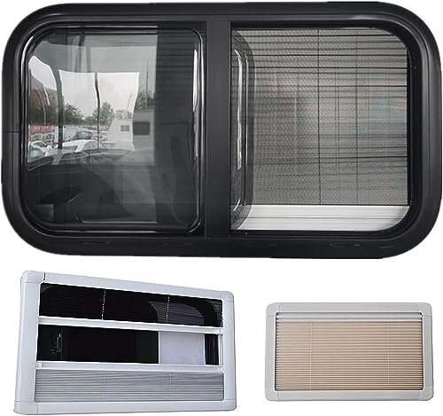 QIANMEI RV Window, Horizontal Slide Camper Window With Integrated Roller Blind And Fly Screen, Aluminum Alloy Acrylic Insulating Glass, For Motorhome, Caravan, Van, Motorhome(900x500mm)
