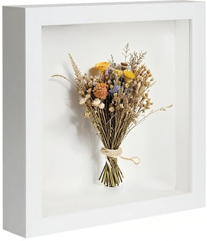 Intckwan Tiefer Bilderrahmen zum Befüllen, 20x20 cm, 3D Rahmen mit Premium-Plexiglas für Fotos, DIY-Kunst, Medaillen & Trockenblumen - Wand- oder Tischdekoration (Weiß)
