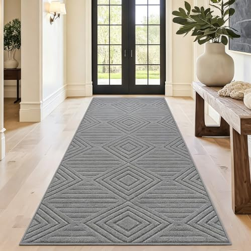 Capslpad Teppich Läufer Flur 80x200cm, Grau Modern Waschbar Teppichläufer 3D Geometrie Hoch Tief Effekt rutschfest Küchenteppich Läufer für Schlafzimmer Wohnzimmer Eingang