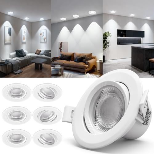 Aigostar Faretti LED Incasso 5W 370LM 6500K 70-75mm 6pz Bianco Fredda | Equivalente 53W Alogena/ 30° Inclinazione/ CRI>80/ Carcassa PBT Ignifuga/ 220-240V Nessun Trasformatore Necessario