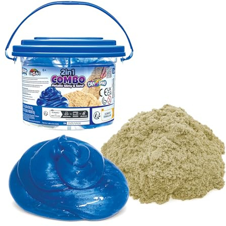 Lexibook, Secchio 2-in-1: Sabbia e Slime Metallico, Blu/Beige, CRSLIM7