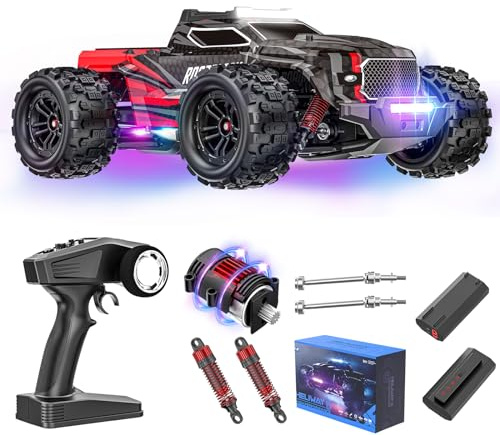 EUARY Macchina Telecomandata Professionale, 4WD 1:12 Auto Camion Telecomandato, 48Km/H 2.4GHz RC Car Crawler con 2 batterie, 45 Minuti di Gioco Auto Radiocomandata per Bambini Adulti (Rosso)