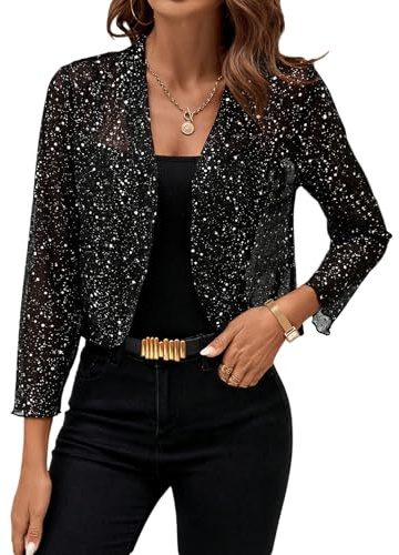 GORGLITTER Glitzer Oberteile Damen Party Outfit Mesh Glitzer Jacke Transparente Jacke Festival Outfit Sommer Cardigan Leicht Langarm Tops
