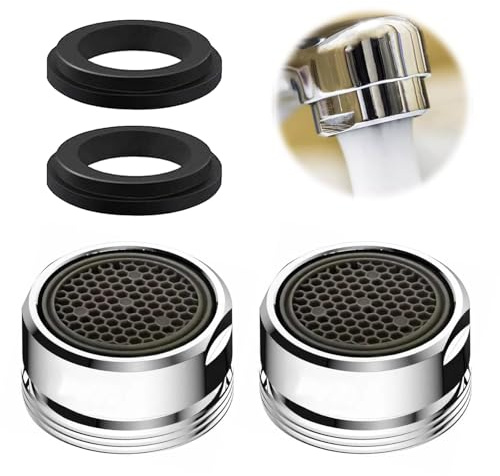 2 Pack M24 Tap Aerators, Quick Fit Tap Filter Nozzle with Gasket | Faucet Filter Replacement Insert for Kitchen & Bathroom Mixer Tap, Water-Saving Kitchen Tap Aerator for UK Taps (24MM)