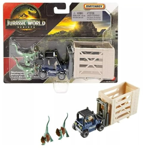 Hot Wheels Jurassic World Rebirth, Dinosaurier Sammelfahrzeug und Figur (Dilophosaurus Lifter)