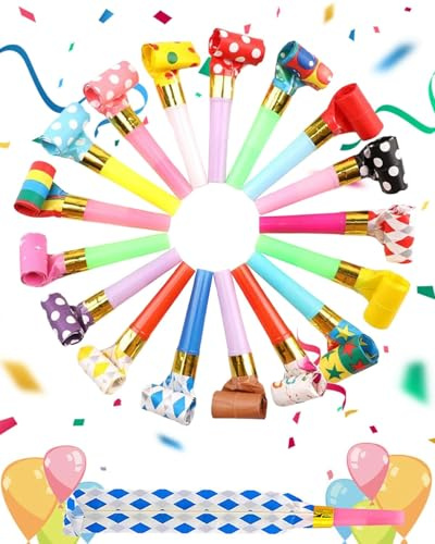 JUKOTA 20 pezzi Trombette per feste di compleanno, fischietti colorati, rumoristi per feste, compleanno, festeggiamenti, colori casuali, bambini, stadi