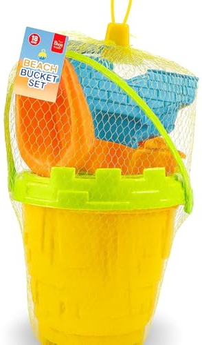 ICMinds Gifts 6-Piece Beach Bucket & Spade Set – Kids Sandcastle Toy Set with Moulds, Shovel & Rake | Summer Holiday Outdoor Fun | Ideal for Beach, Garden & Sandbox Play