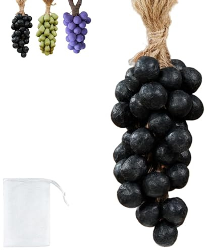 Savon à raisin sur corde - Barre en grappe de raisin faite à la main - Savon décoratif naturel à froid avec parfum, pour lavage des mains, air frais, cadeaux pour homme et femme (20, noir)