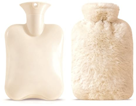 Borsa dell'acqua calda 2 litri in gomma naturale con fodera in finta pelliccia ultra morbida, borsa dell'acqua calda per l'inverno, borsa dell'acqua calda con custodia, per riscaldare famiglia, adulti