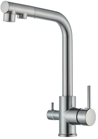 HARNART Robinet de Cuisine à 3 Voies Douchette Extractible,Robinet d'eau Potable Mélangeur d'évier Pivotant à 360° avec Double Levier filtre à eau 3 en 1 Robinet de Cuisine Pour 1 Trou,Gris Graphite