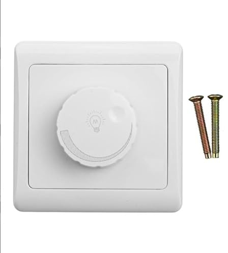 CashMuch Dimmer Switch For Dimmable Led And Incandescent Lights, 1-Gang 1-Way Rotary Dimmer With 0-100% Brightness Control, 250V, 86 X 86 Mm, White