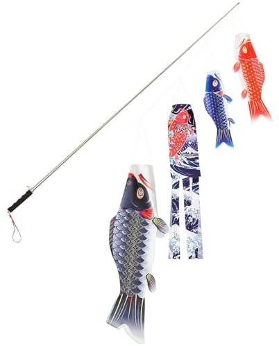 Angoily Japanische Karpfenflagge Koinobori Windsack Klein aus Wetterfestem Material mit Quasten für Gartendeko und Outdoor Terrasse