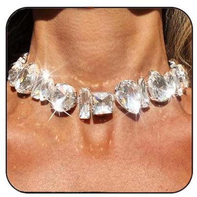 Coshies Rhinestone Choker Necklace Silver Big Diamond Jewelry for Women (Silver)