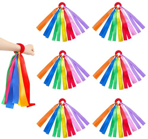 MiOYOOW Regenbogen Tanzband, 6 Stück Rhythmus Handbänder, Bunte Handgelenkbänder Regenbogenbänder für Kunsttanz und Gymnastiktraining