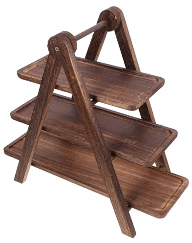 Beavorty Wooden Multi-Layer Food Tray Rack with Foldable Shelves for Kitchen Food Holder and Prepared Dish Display 16.93X15.75X8.15In