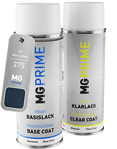 MG PRIME Autolack Spraydose für Mercedes 375 Atollblau Metallic + Klarlack | Set aus Basislack + Klarlack, Sprühdosen 400ml