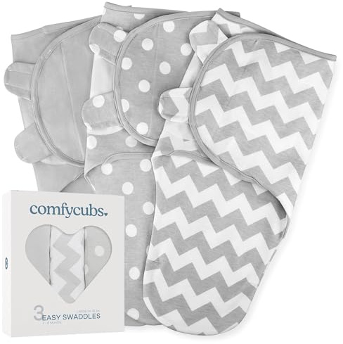 Comfy Cubs Swaddle Decke Baby Boy einfach Adjustable 3er-Pack säuglingsschlafsack wrap Neugeborene (3-6 Monate - Grey, Groß)