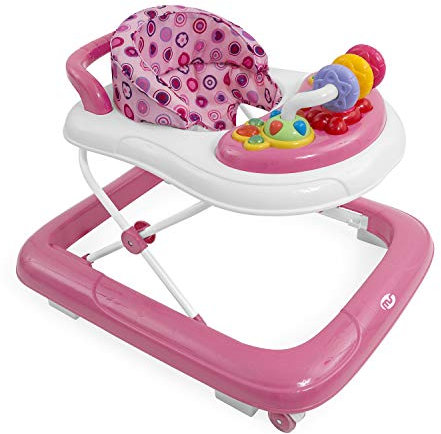 MS Baby World - Deambulatore per bebè Basic Rosa - Girello con Base antiribaltamento - Include vassoio sonoro e giochi