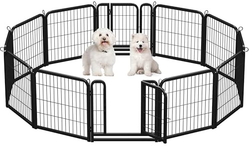 Yaheetech Heavy Duty Dog Pen Indoor/Outdoor, 12 Panels, 60x60 cm W/H, Black | Reinforced Puppy Pen, Multiple Sizes, Flexible Layouts, Simple Setup, Garden, Yard & Camping, for Small to Medium Dogs