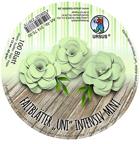 Ursus 3147530 - Faltblätter Rund Uni intensiv, mint, 100 Blatt, aus Plakatpapier, 65 g/qm, Durchmesser ca. 12 cm, durchgefärbt, ideal zum Falten von Papierblüten und blumen
