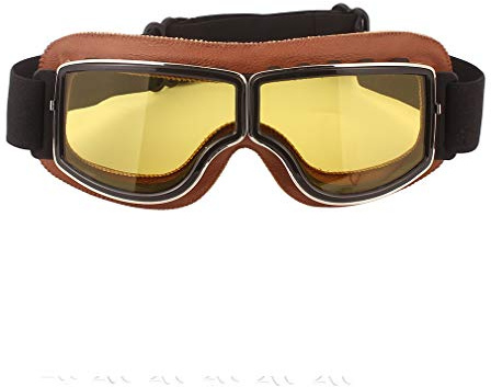 Ashilun Retro Pilot Motorradbrille beschlagfrei Warm Reitbrille ATV Bike Motocross Brille Schutzbrille (Brauner Rahmen + Gelbe Linse)