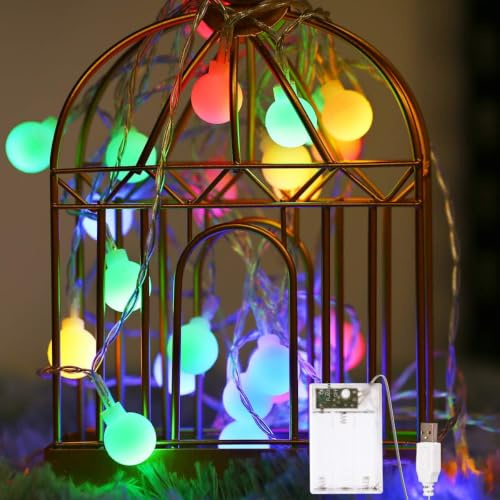 Fulighture - Cadena de luces LED con forma de bola, 5 m (16.41FT) 40 LED con pilas y puerto USB, multicolor, IP65, resistente al agua, cadena de luces para jardín, bodas o balcón