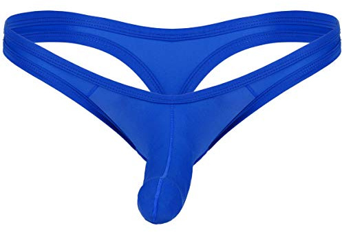 Agoky Herr Jockstrap Sexig Tanga String Mäns Underkläder Låg Midja Bikinibyxor Ouvert Thong Låg Kant Slips Förföriska Erotik Dessous, Kungsblå, XXL