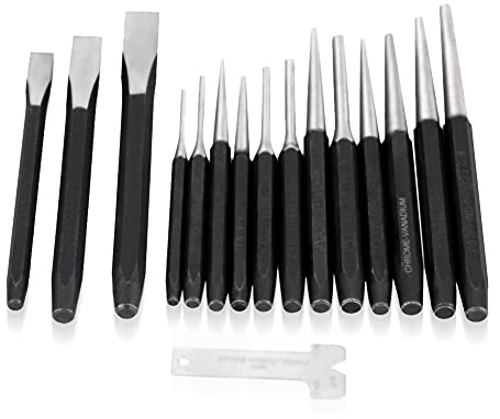 Mechanics Punch and Chisel Set, 16 Pieces, Pin Centre Taper Cold Gauge Chisel Punch Tool