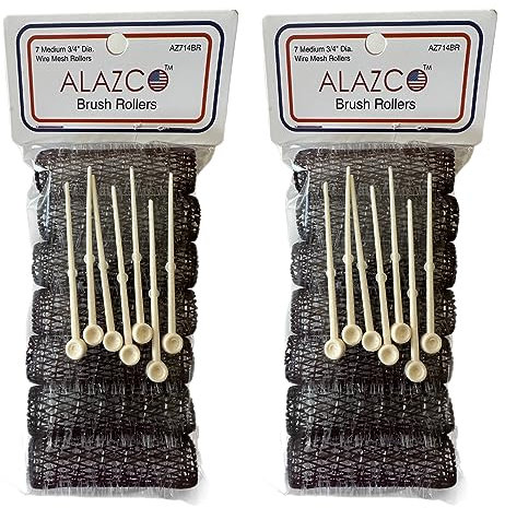 ALAZCO 14 pc Vintage Style Hair Roller Medium BRUSH ROLLERS & PINS Mesh Hair Curlers With Bristles 2.5x 3/4, with Flexible Locking Pins
