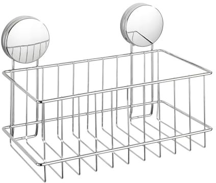 WENKO Static-Loc Plus Wandablage Groß Osimo, Bad-Ablage, Befestigen ohne Bohren, sicherer Halt durch statische Haftung auf glatten, luftundurchlässigen Flächen, 24 x 16,5 x 13,5 cm, Stahl verchromt