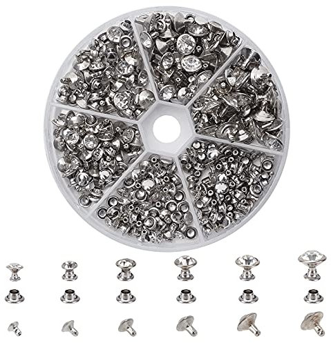 NBEADS 180 Sets Strass Nieten, 6 Größen Silber CZ Klar Kristall Nieten Messing Silber Rivets for Leder handwerk DIY Dekoration Reparatur