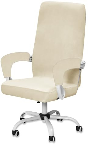 BXFUL Samt Bürostuhl Bezug mit 2 Armlehne, Stretch Sitzbezug Gaming Stuhl Bezug, Waschbarer Stuhlhussen Sessel Überzug Stuhlbezüge für Bürostuhl Stuhl Drehstuhl (Beige,Large)
