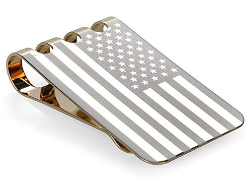 Lindenle Money Clip Spring Steel Cash Clips Large Capacity Minimalist Front Pocket Wallet (Medium Size 18K Gold Engraved Flag)