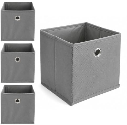 Murago 4er Set Aufbewahrungsbox 20x20x20cm Grau Faltbox Würfelbox Stoffbox | Regalbox Ordnungsbox Regalkorb Organizer Schrankbox Kommodenbox Klappbox Kinderzimmer Büro Schubladen Korb Unterwäsche Socken
