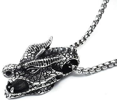 Collar con colgante de cabeza de dragón vikingo para hombre, de estaño puro, diseño de dragón vikingo