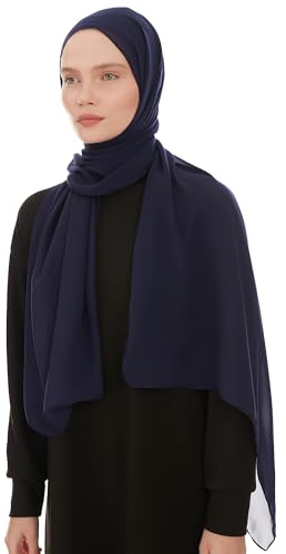 Marinblå Chiffon Hijab Scarf för Dam – Chiffong Hijab - Lätt och Tunn Slöja Huvudsjal för Kvinnor, 180x70 cm